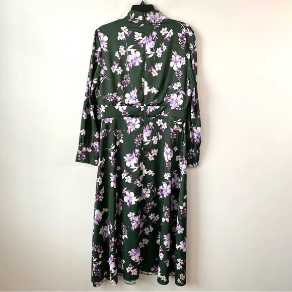 Alexia Admor Satin Mock Neck Midi Dress Green Floral 12 - Picture 7 of 12